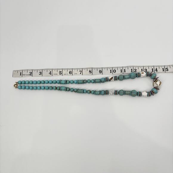Turquoise and Ivory Bead Necklace, 28" Length, Multi-Textured, Earthy Style - Picture 6 of 6